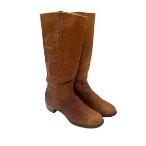 Frye Vintage Campus Leather Pull On Tall 14L Boots Brown Round Toe Womens 10